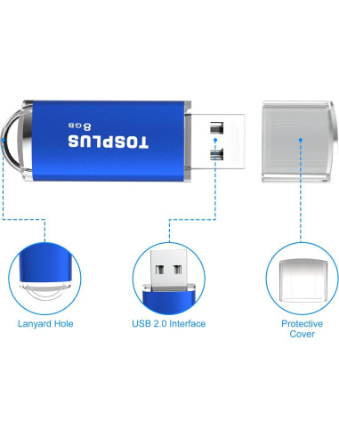 Paquete de 2 Memorias USB 8GB TOSPLUS Negro/Azul
