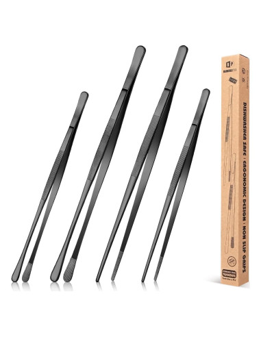 Conjunto de 4 Pinzas Largas BUNDLEPRO de Acero Inoxidable 30.48 cm y 25.4 cm