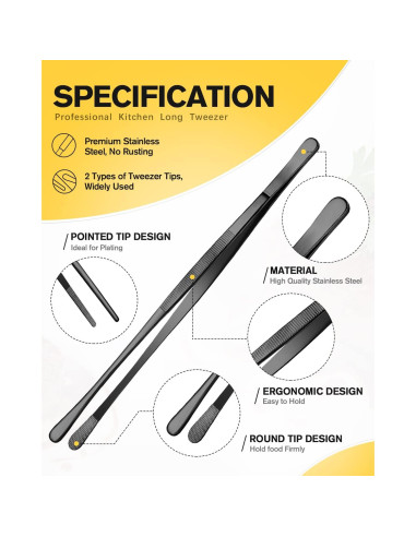 Conjunto de 4 Pinzas Largas BUNDLEPRO de Acero Inoxidable 30.48 cm y 25.4 cm