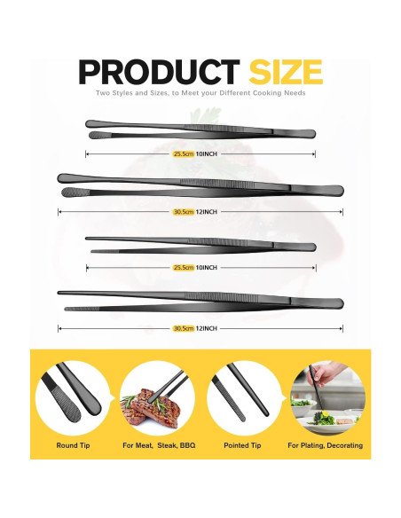 Conjunto de 4 Pinzas Largas BUNDLEPRO de Acero Inoxidable 30.48 cm y 25.4 cm