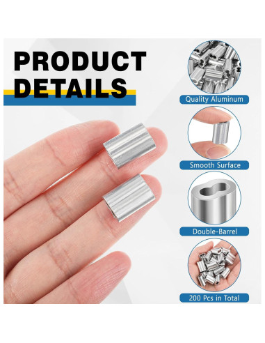 200 Piezas Manguitos de Aluminio Crimpado 1/8" (3.2 mm) Yaocom