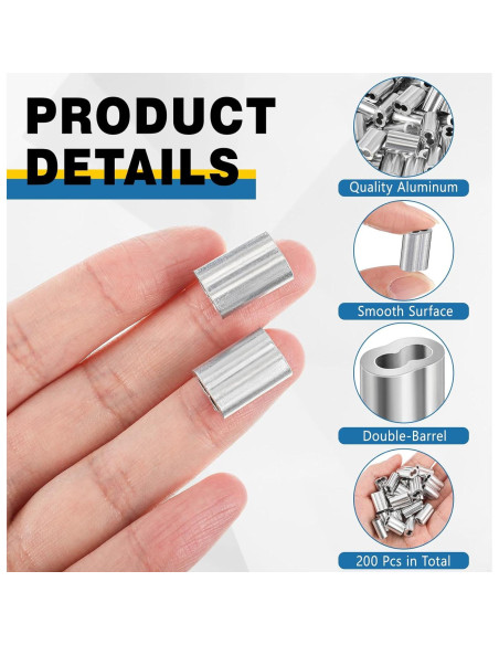 200 Piezas Manguitos de Aluminio Crimpado 1/8" (3.2 mm) Yaocom