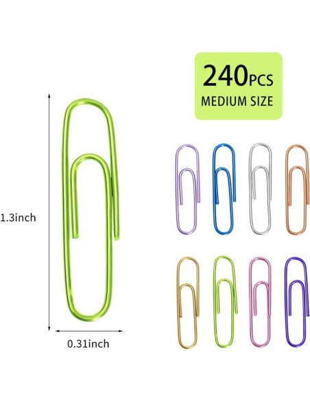 Clips de Papel Coloridos SOTMALTK 240pcs Tamaño Mediano Clips de Papel Coloridos SOTMALTK 240pcs Tamaño Mediano