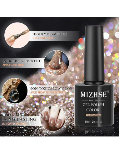 Esmalte de Uñas de Gel MIZHSE Dorado Brillante 40g