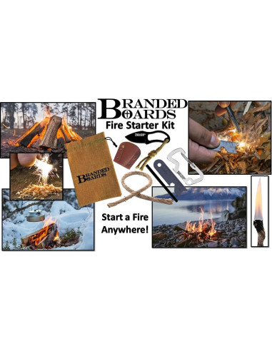 Kit de Inicio de Fuego Branded Boards 2-Pack con Cuchillo