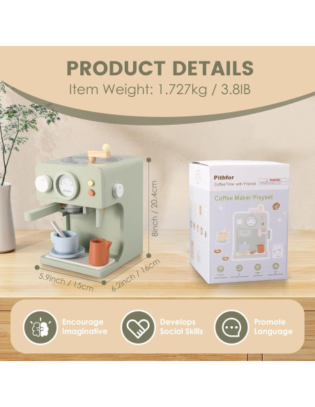 Juguete de Cafetera de Madera Pithfor para Niños 1.4 kg