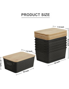 Cajas de Almacenamiento Bagnizer 6 Piezas 5.1qt Plástico con Tapa de Bambú 2