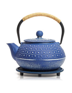 Juego de tetera de hierro fundido Juvale azul 800 mL con infusor