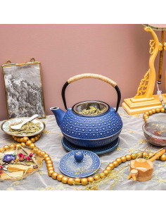 Juego de tetera de hierro fundido Juvale azul 800 mL con infusor 2