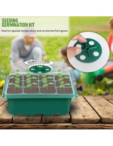 Bandeja para Semillas VANLAN 10 Paquetes con Tapa y Base Verde