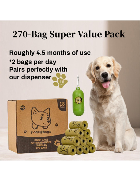 270 Bolsas de Excremento para Perros Watreeco, Extra Gruesas 33x23cm