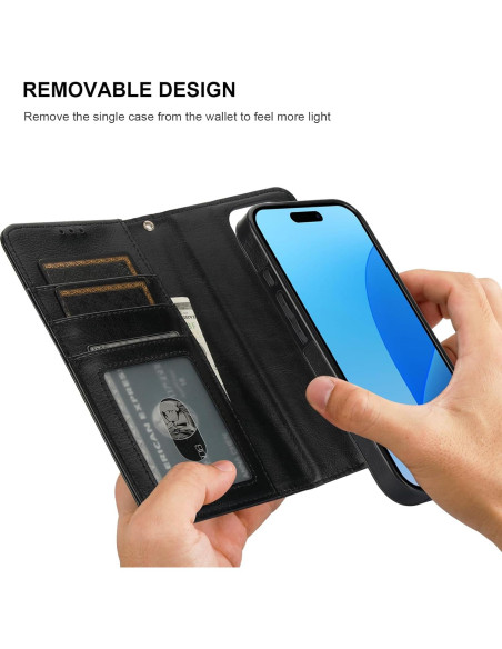 Funda Cartera Desmontable Bocasal para iPhone 16 Pro 6.3" Negro