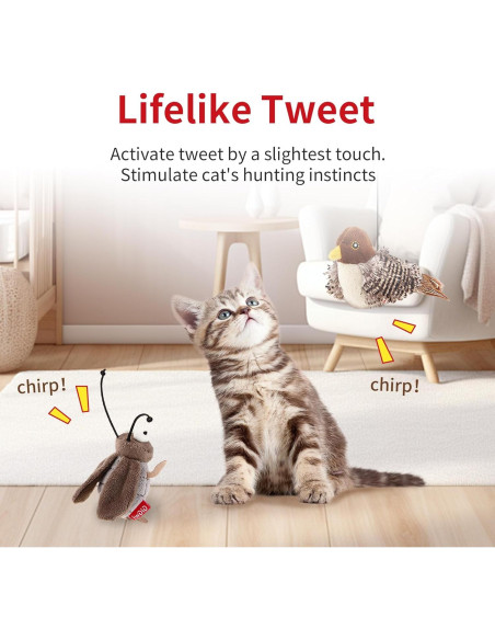 Juguete para Gato Gigwi Pájaro que Canta Interactivo 5cm