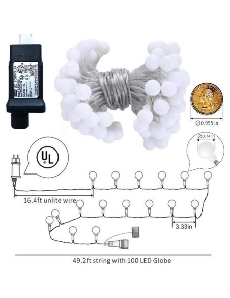 Luces de Cuerda Globo LED 15m 100 luces Blanco Cálido