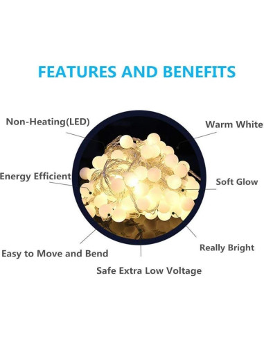 Luces de Cuerda Globo LED 15m 100 luces Blanco Cálido