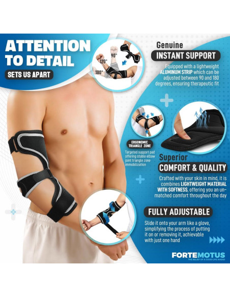 Soporte para Codo FORTEMOTUS Mediano Negro - Férula Ajustable
