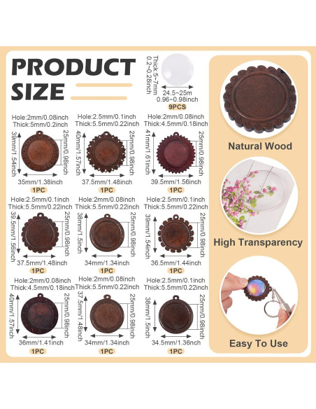 Bandejas de Pendientes de Madera Craftdady 9 Pcs con Cabochones