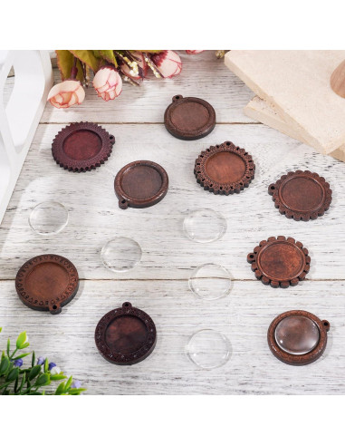 Bandejas de Pendientes de Madera Craftdady 9 Pcs con Cabochones