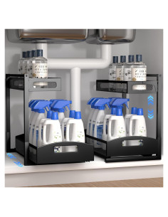 Organizador Bajo Fregadero Petiza 2 Niveles Ajustable Negro