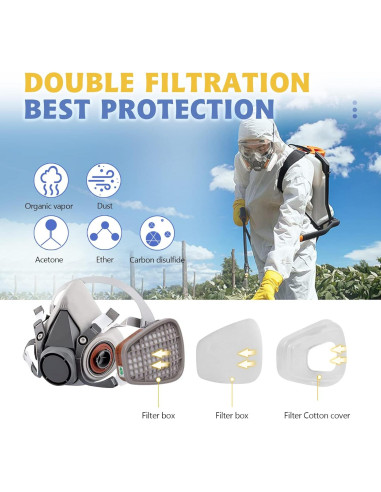 Juego de Media Cara XINBTK con Gafas y 8 Filtros de Algodón