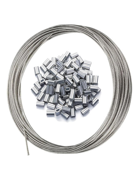 Kit de Cable de Acero Inoxidable 30M 1.5mm 50 Manguitos Yawuztu