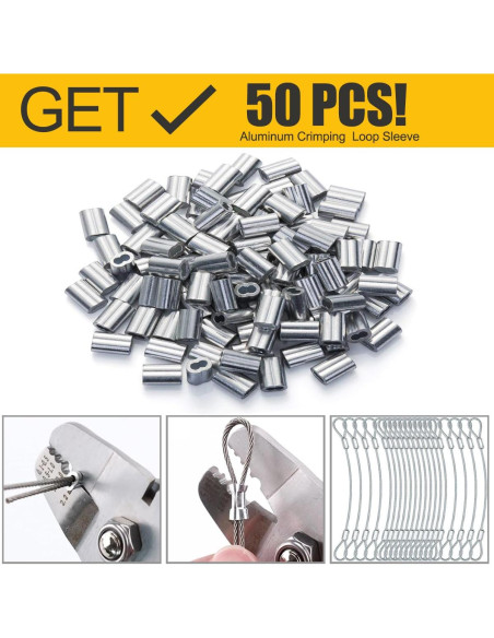 Kit de Cable de Acero Inoxidable 30M 1.5mm 50 Manguitos Yawuztu