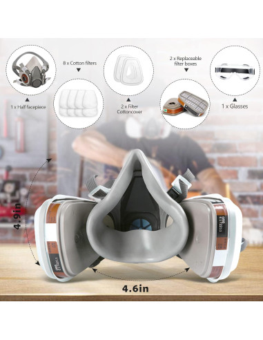 Juego de Media Cara XINBTK con Gafas y 8 Filtros de Algodón