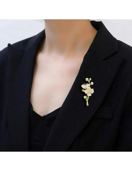 Broche de Flor Vintage Esmalte Premium Jazmín para Mujeres
