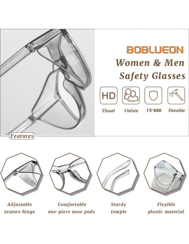 Gafas de Seguridad BOBLUEON Antivaho Luz Azul Claras
