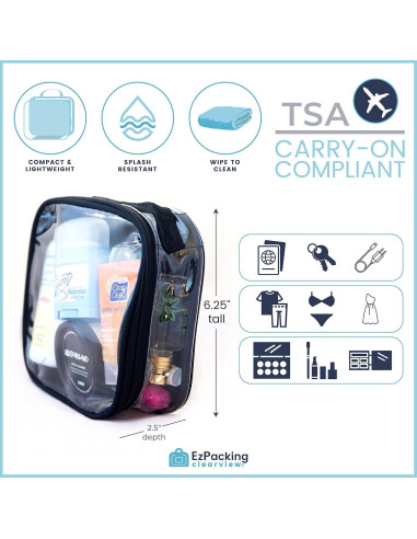 Bolsa de Aseo Transparente TSA 3-1-1 para Viajes - Negro