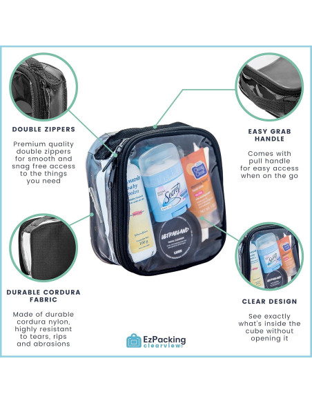 Bolsa de Aseo Transparente TSA 3-1-1 para Viajes - Negro