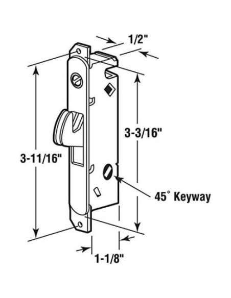 Cerradura de Mortaja FPL 3-45-S para Puerta de Vidrio Deslizante