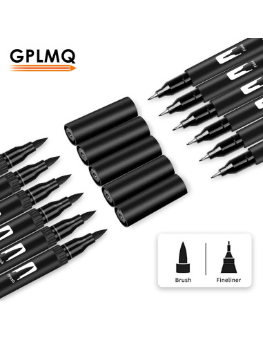 Marcadores de Dibujo Negros GPLMQ, Paquete de 12 Puntas Dobles
