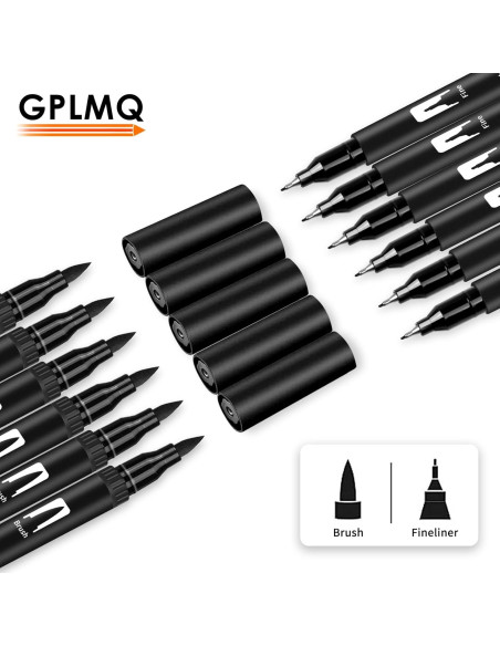 Marcadores de Dibujo Negros GPLMQ, Paquete de 12 Puntas Dobles