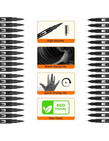 Marcadores de Dibujo Negros GPLMQ, Paquete de 12 Puntas Dobles