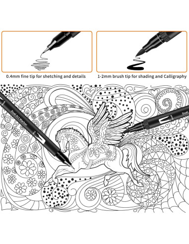 Marcadores de Dibujo Negros GPLMQ, Paquete de 12 Puntas Dobles