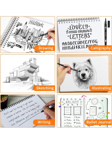 Marcadores de Dibujo Negros GPLMQ, Paquete de 12 Puntas Dobles