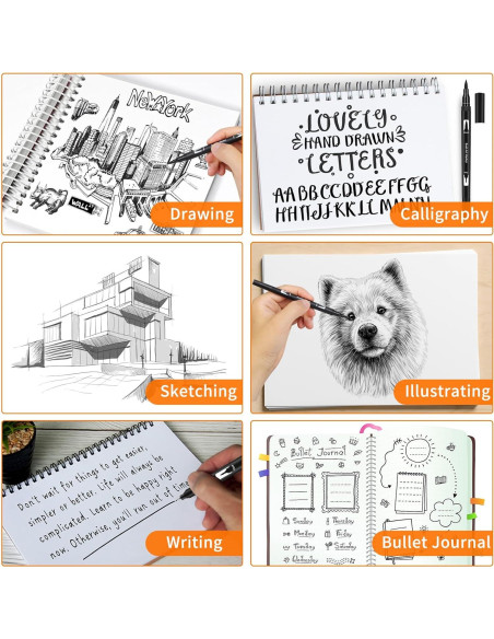 Marcadores de Dibujo Negros GPLMQ, Paquete de 12 Puntas Dobles