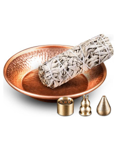 Juego de Soporte para Incienso Amitofo - Cuenco de Cobre Martillado