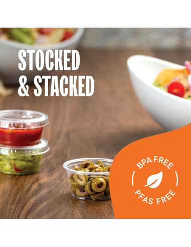 200 Contenedores de Plástico 2 Oz. Stack Man con Tapas