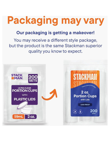 200 Contenedores de Plástico 2 Oz. Stack Man con Tapas