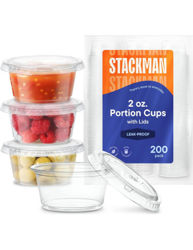 200 Contenedores de Plástico 2 Oz. Stack Man con Tapas