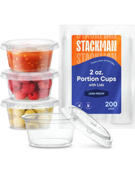 200 Contenedores de Plástico 2 Oz. Stack Man con Tapas