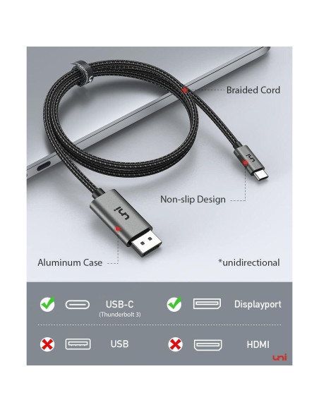 Cable USB C a DisplayPort uni 3FT 4K@60Hz Unidireccional