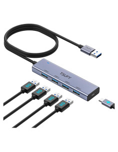 HUB USB 3.0 TSUPY 5 Puertos Aluminio 1.2m Ultra Delgado