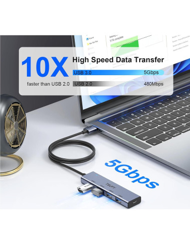 HUB USB 3.0 TSUPY 5 Puertos Aluminio 1.2m Ultra Delgado