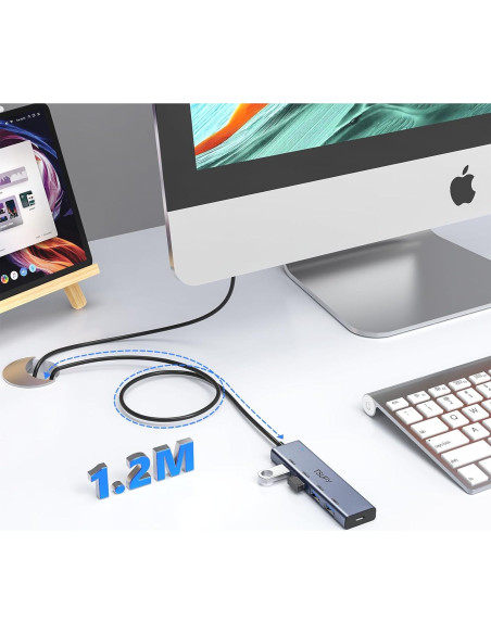 HUB USB 3.0 TSUPY 5 Puertos Aluminio 1.2m Ultra Delgado