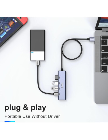 HUB USB 3.0 TSUPY 5 Puertos Aluminio 1.2m Ultra Delgado
