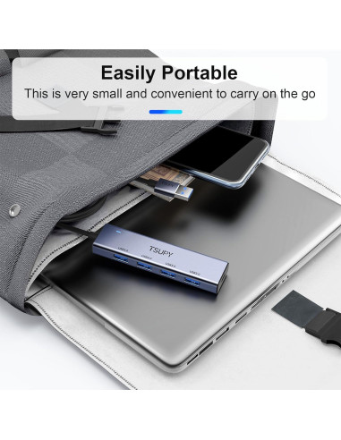 HUB USB 3.0 TSUPY 5 Puertos Aluminio 1.2m Ultra Delgado