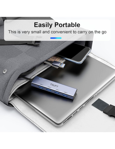 HUB USB 3.0 TSUPY 5 Puertos Aluminio 1.2m Ultra Delgado